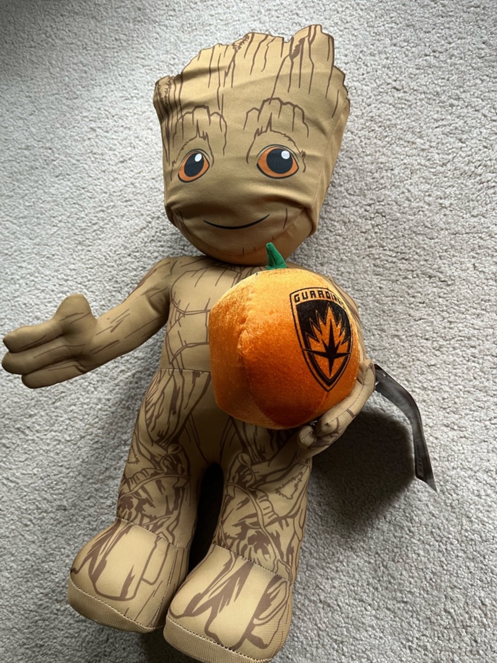 Groot Plush Doll Holding Orange Pumpkin